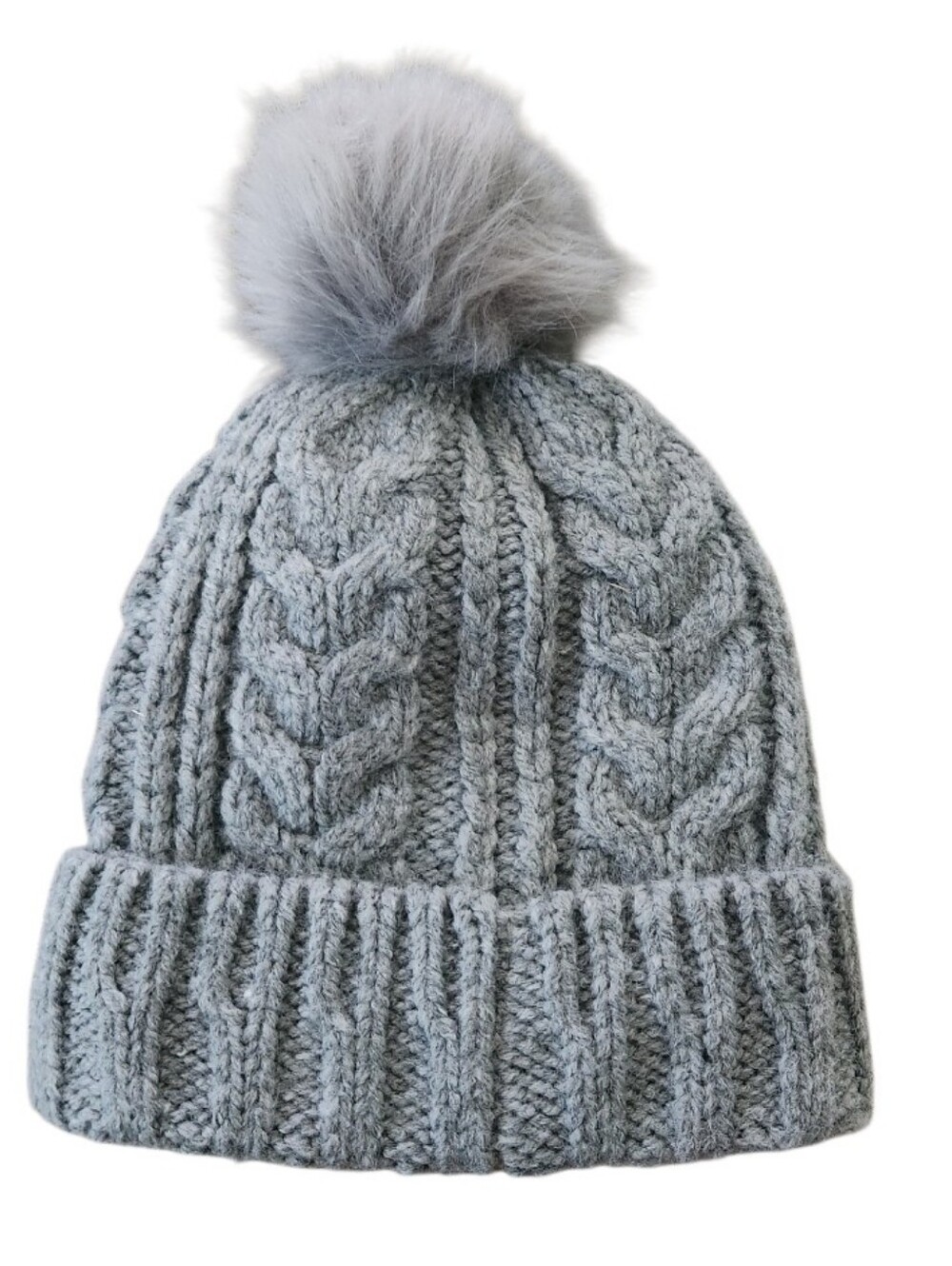 Cozy Cable Knit Pom Beanie in Light Gray Nwt